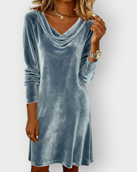 Kathleen - Elegant Drape Neck Velvet Dress
