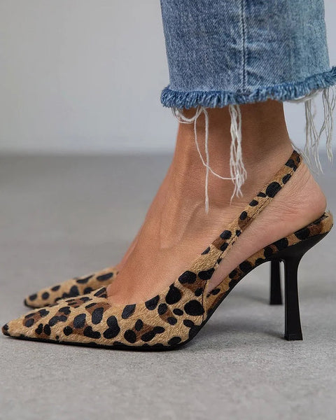 Maria | Pointed Toe Leopard Print Slingback Khaki Stiletto Heels