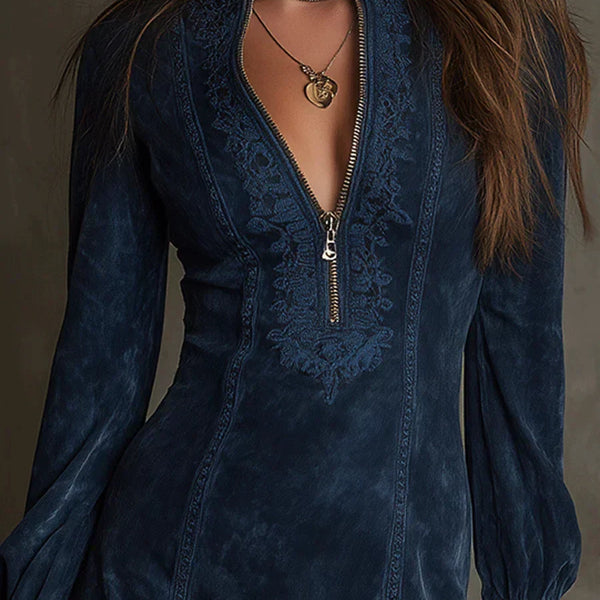 Jasmine – Blue Mini Dress with Lace