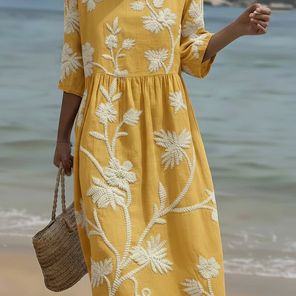 Yassy | Plant & Flower Print Midi Dress