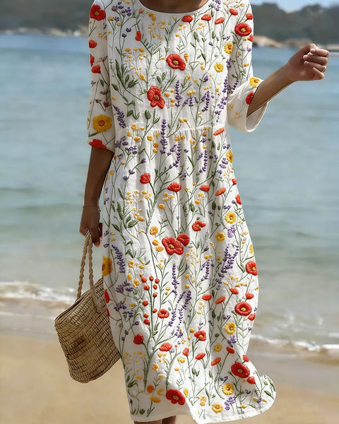 Christina | Floral Print Round Neck Maxi Dress