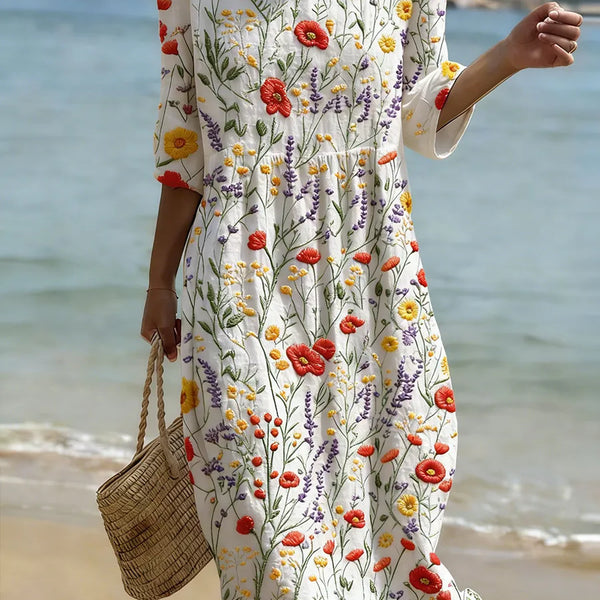 Christina | Floral Print Round Neck Maxi Dress
