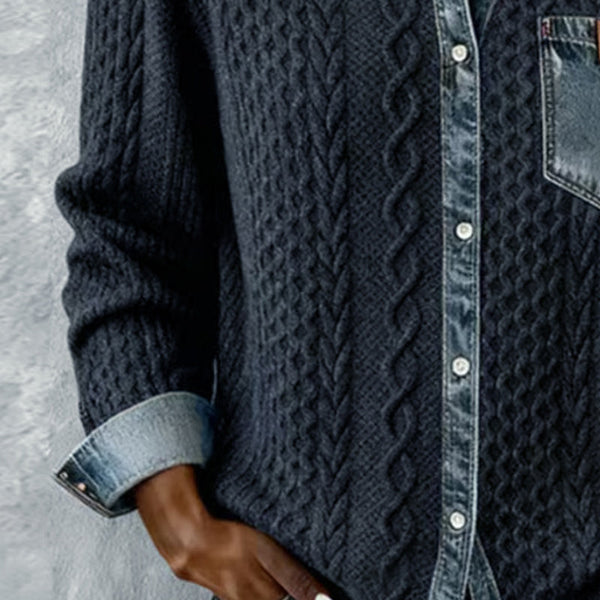 Long-Sleeve Shirt with Denim Patchwork