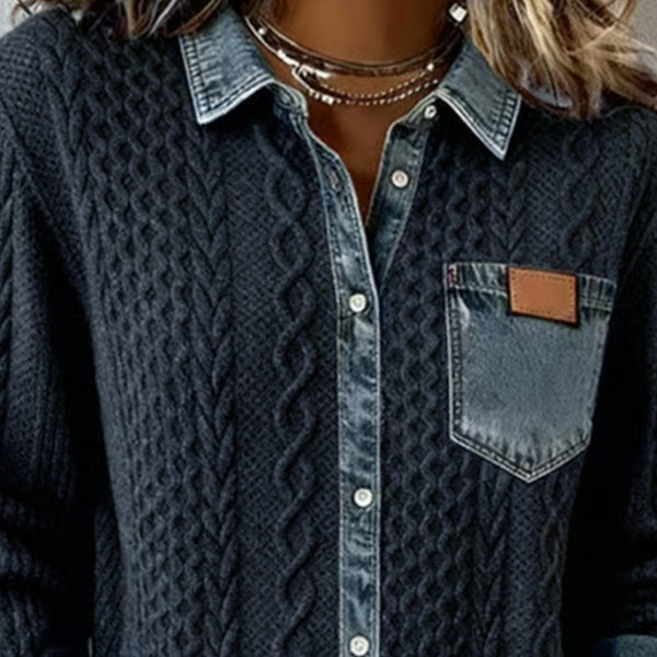 Long-Sleeve Shirt with Denim Patchwork