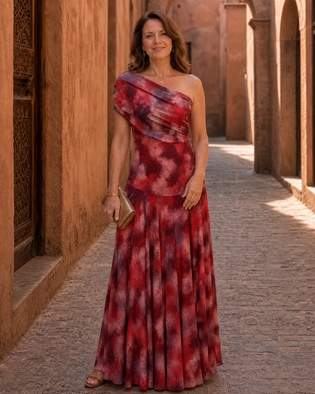 Zarephine | One Shoulder Watercolor Print Flowing Maxi Dress