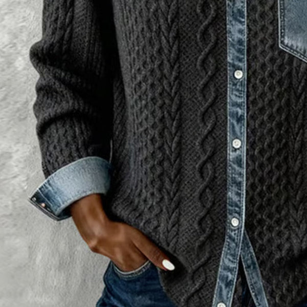 Long-Sleeve Shirt with Denim Patchwork