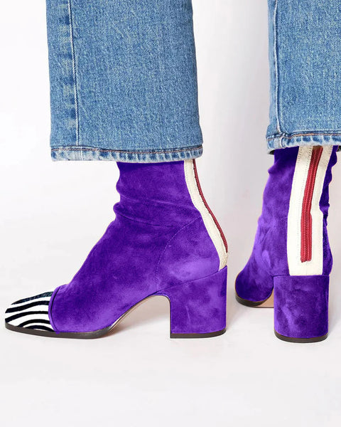 MID-HEEL ANKLE BOOT PURPLE WITH PRINT