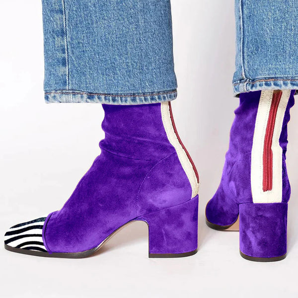 MID-HEEL ANKLE BOOT PURPLE WITH PRINT
