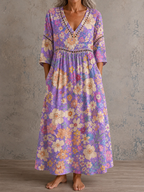 Margaret | Floral Linen Maxi Dress