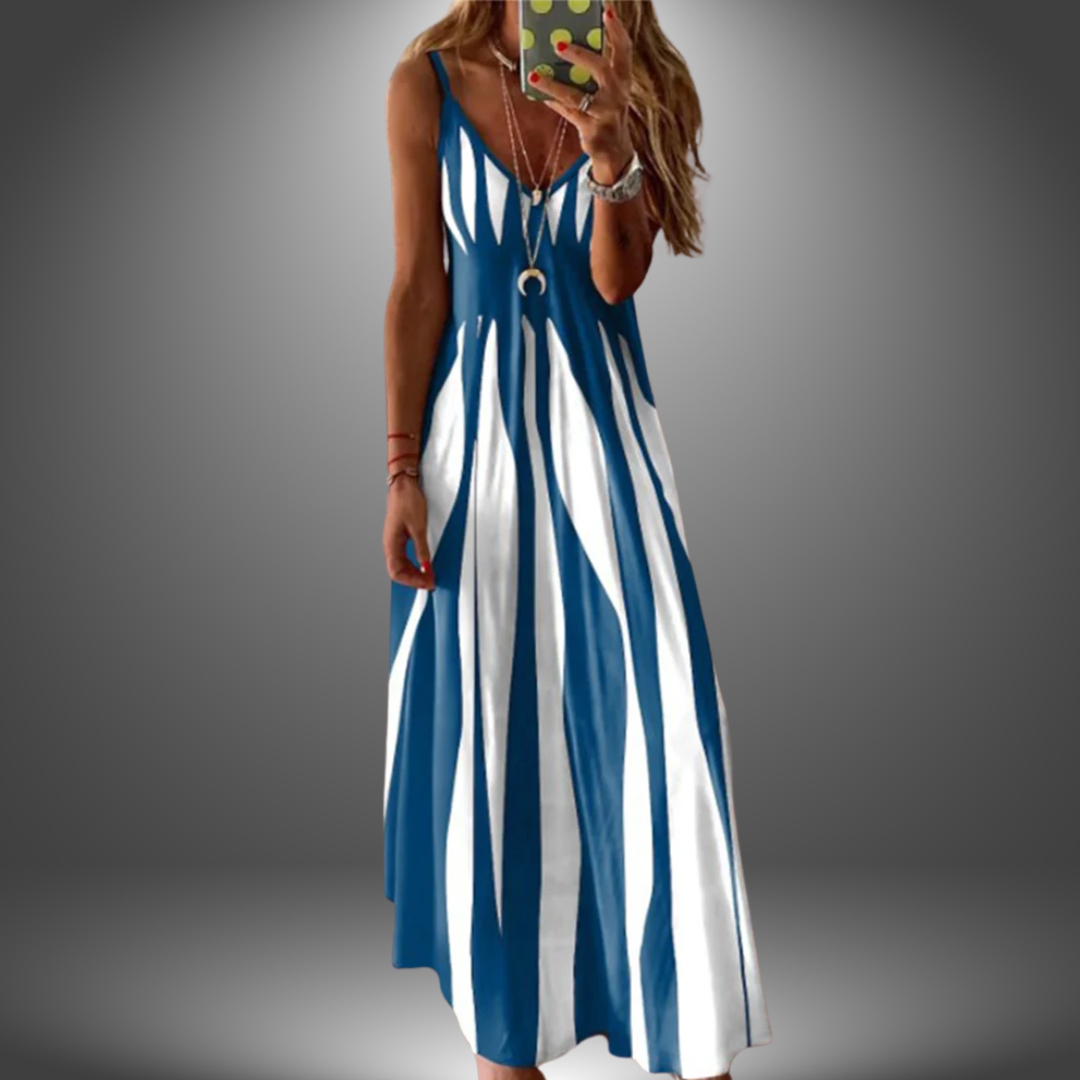 Aria - Elegant Sleeveless Stripe Printed Long Dress