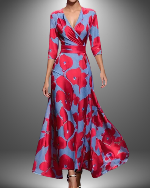 Zora - Flattering V-Neck Half Sleeve Boho Maxi Dress