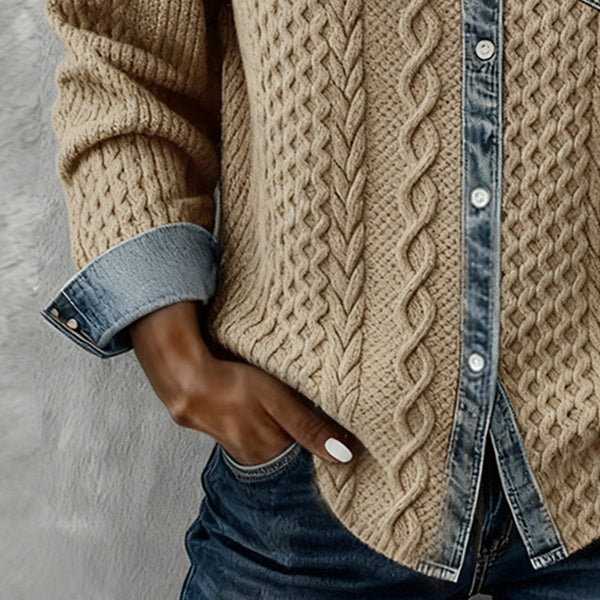 Long-Sleeve Shirt with Denim Patchwork