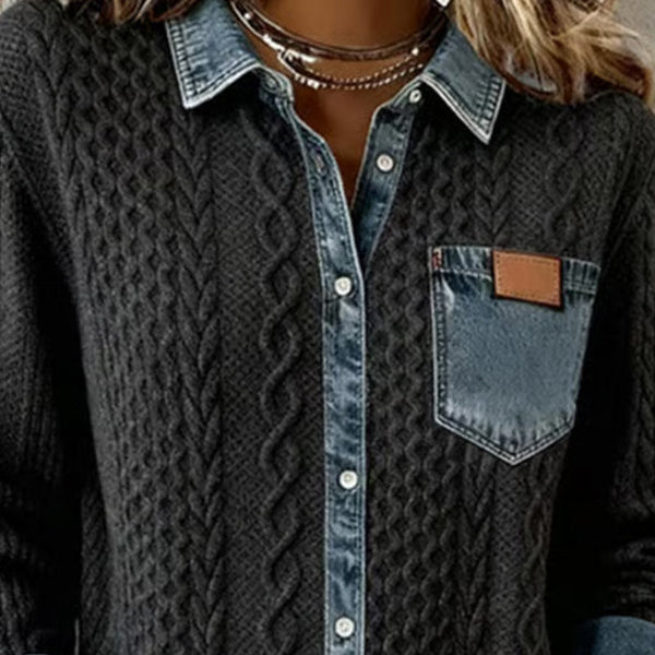 Long-Sleeve Shirt with Denim Patchwork