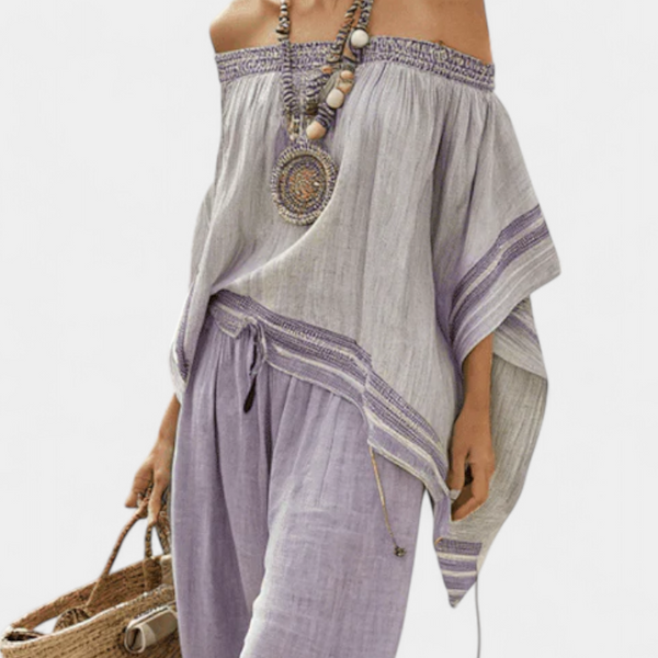 Zandrel | Elegant Off-Shoulder Top & Wide-Leg Striped Pants