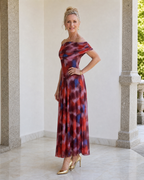 Violla | Off Shoulder Watercolor Print Flowing Midi Dress