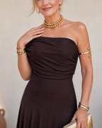 Valerinne | Off Shoulder Draped Bodice Flowing Maxi Dress