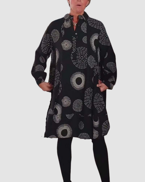 Haydie™ Casual Lapel Dress with Geometric Print