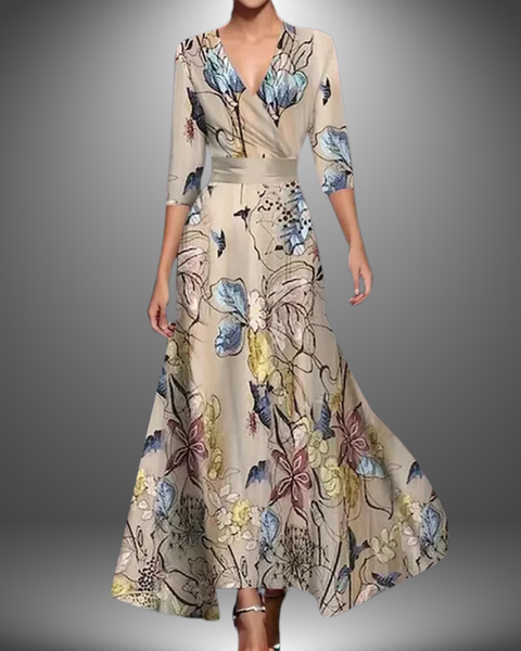 Zora - Flattering V-Neck Half Sleeve Boho Maxi Dress
