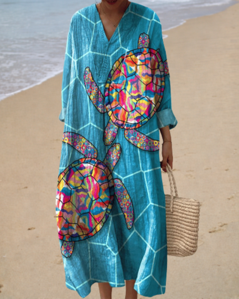 Marina | Long Dress with Turtle Pattern