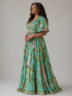 Ellis & Johnson™  | Airy maxi dress with puff sleeves and V-neck