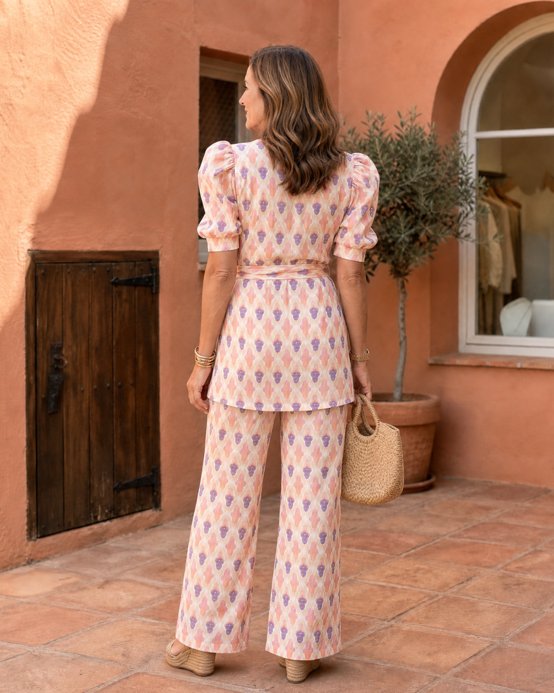Elane | Printed Wrap Blouse And Flared Pants Set