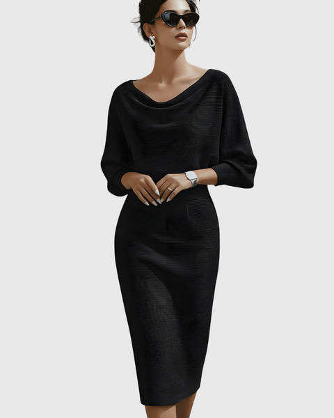 Ismeria™ | White Midi Dress with Batwing Sleeves