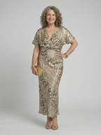 Ellis & Johnson™  | Abstract Print V Neck Twist Waist Midi Dress