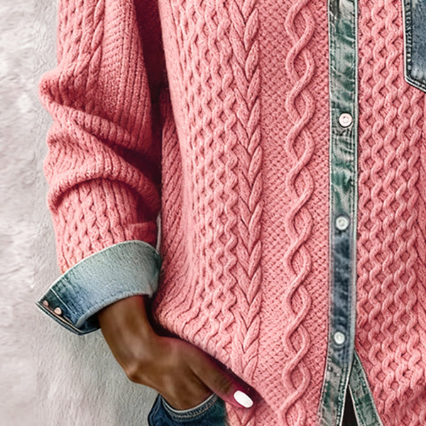 Long-Sleeve Shirt with Denim Patchwork