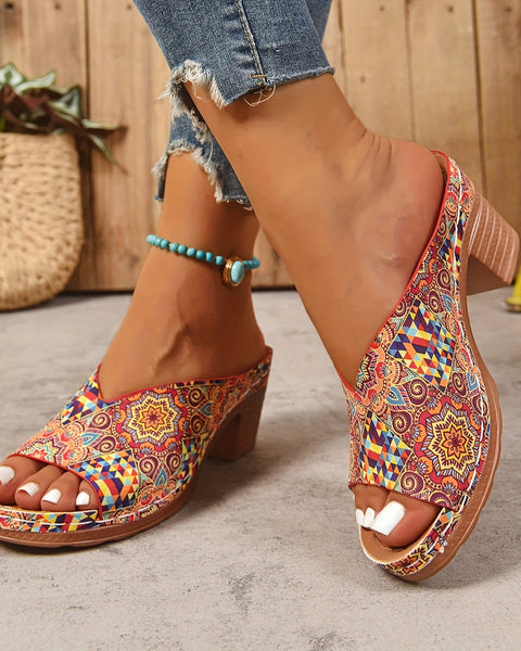 Sophia | Floral Chunky Heel Sandals