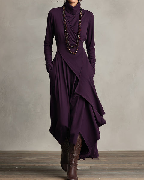 Natalia | Asymmetrical Maxi Knit Dress with Roll Neck