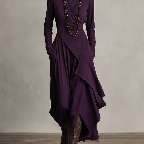 Natalia | Asymmetrical Maxi Knit Dress with Roll Neck