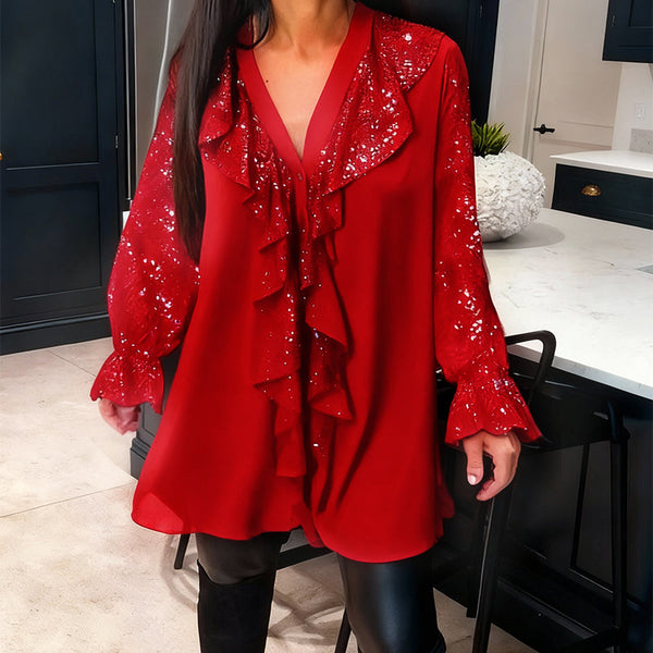 Loose Solid Color Blouses with Ruffles