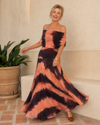 Virelise | Tie Dye Off Shoulder Top And Pleated Maxi Skirt Set