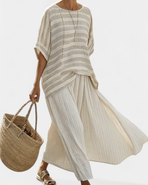 Westlyn | Comfortable Striped Bamboo Top & Flowing Linen Pants