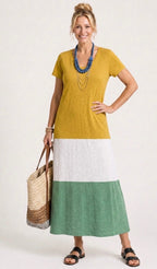 Thalia | Short Sleeve Color Block V Neck Midi Dress