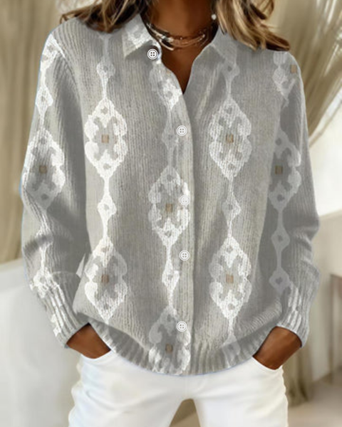Renee™ – Elegant Knit Hoodie Blouse with Diamond Pattern