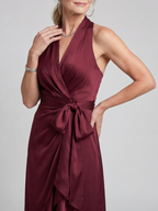 Honora | Halter Neck Wrap Asymmetric Hem Midi Dress