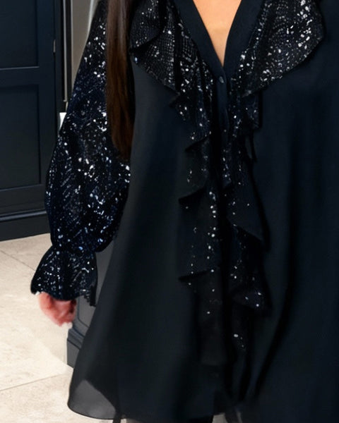 Loose Solid Color Blouses with Ruffles