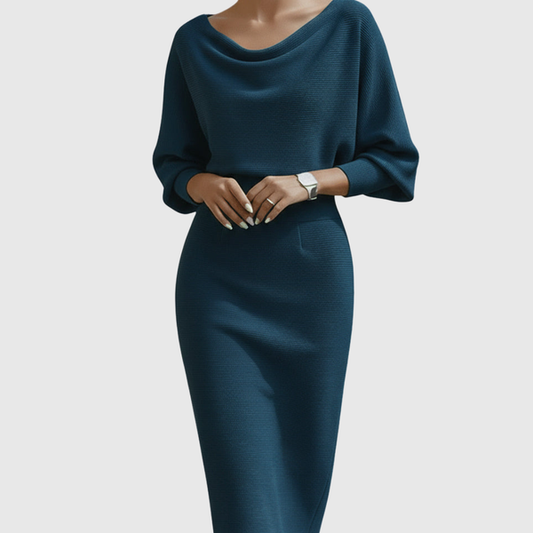Ismeria™ | White Midi Dress with Batwing Sleeves