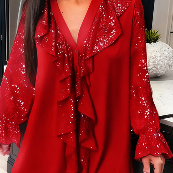 Loose Solid Color Blouses with Ruffles