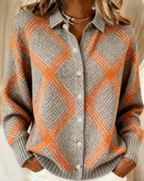 Christina™ – Checked Blouse Made from Warm, Soft Hoodie Material