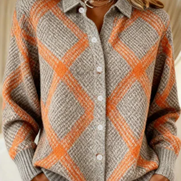 Christina™ – Checked Blouse Made from Warm, Soft Hoodie Material