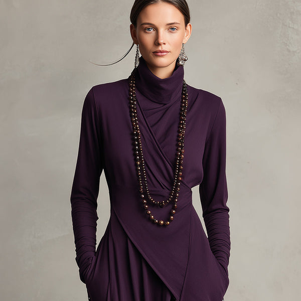Natalia | Asymmetrical Maxi Knit Dress with Roll Neck
