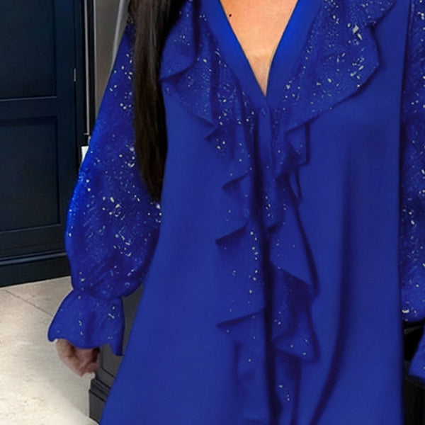 Loose Solid Color Blouses with Ruffles