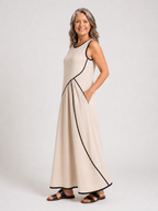 Soleia | Sleeveless Round Neck Draped Maxi Dress