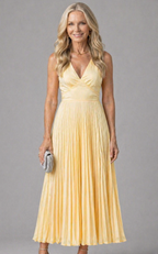 Ellis & Johnson™  | Pleated V-Neck Maxi Dress