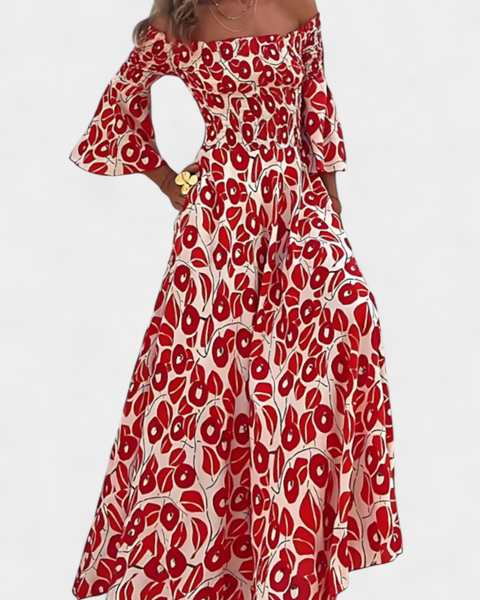 Sea Floral Off-the-Shoulder Dress
