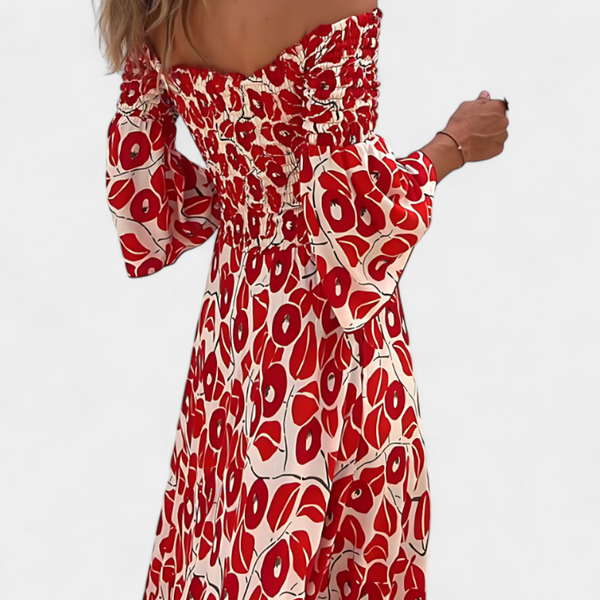Sea Floral Off-the-Shoulder Dress