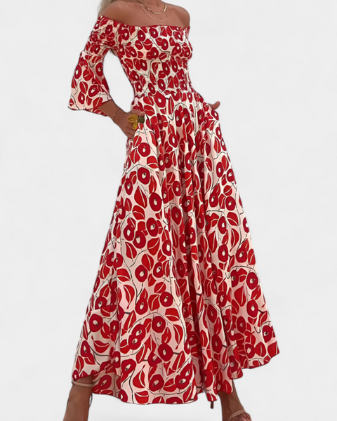 Sea Floral Off-the-Shoulder Dress