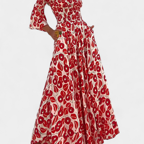 Sea Floral Off-the-Shoulder Dress